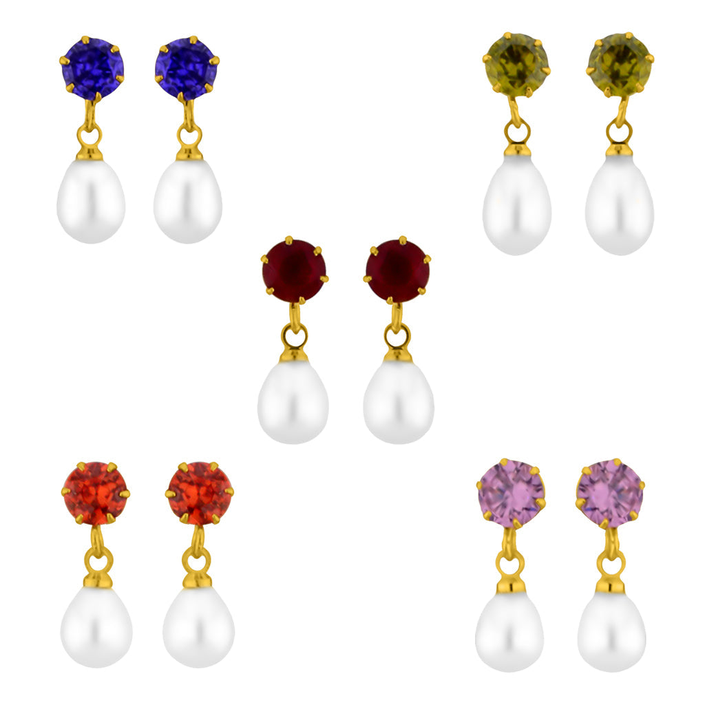 J Pearls Colourful Earrings Combo - Real Pearl Jewelry - Grab2buy