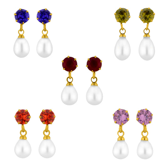 J Pearls Colourful Earrings Combo - Real Pearl Jewelry - Grab2buy