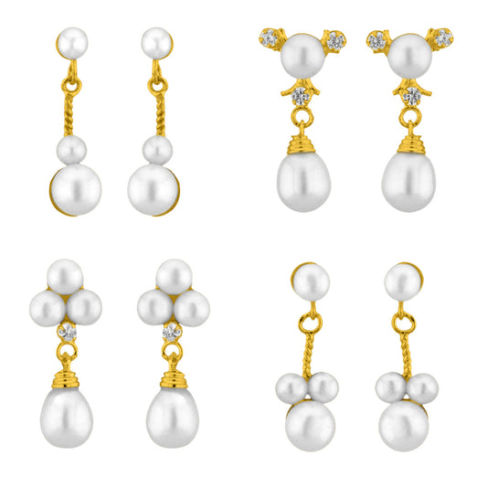 J Pearls Classic Pearl Earrings Combo - Real Pearl Jewelry - Grab2buy
