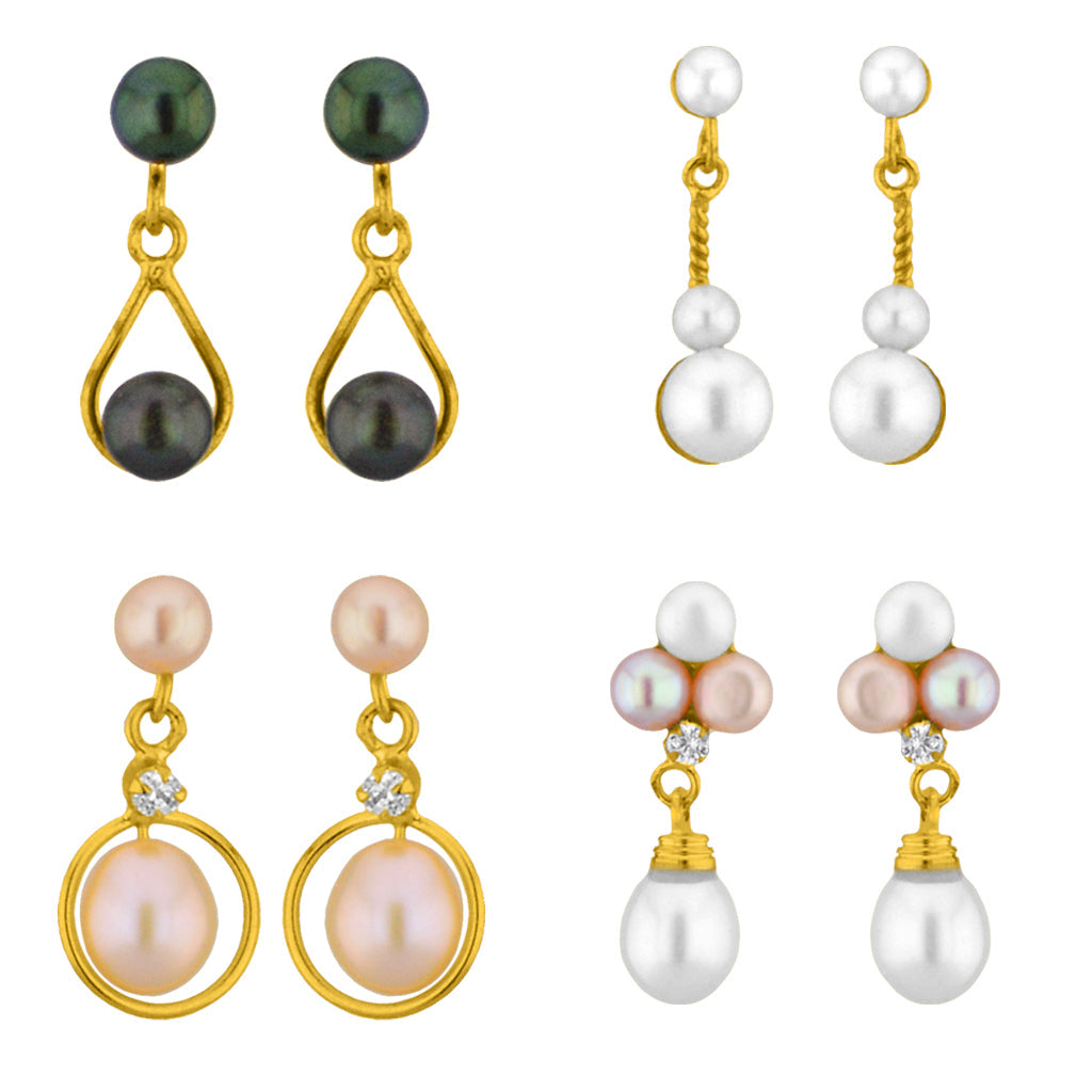 J Pearls Set Of 4 Pearl Earrings Combo - Real Pearl Jewelry - Grab2buy