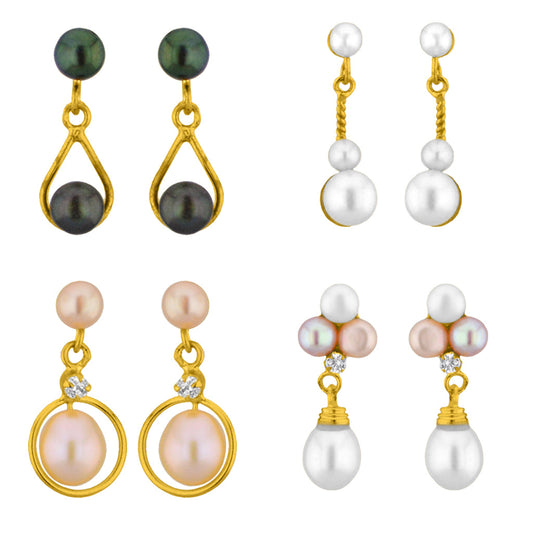 J Pearls Set Of 4 Pearl Earrings Combo - Real Pearl Jewelry - Grab2buy