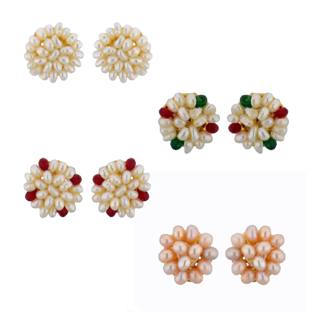 J Pearls Flower Earrings Combo - Real Pearl Jewelry - Grab2buy