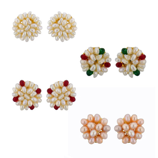 J Pearls Flower Earrings Combo - Real Pearl Jewelry - Grab2buy