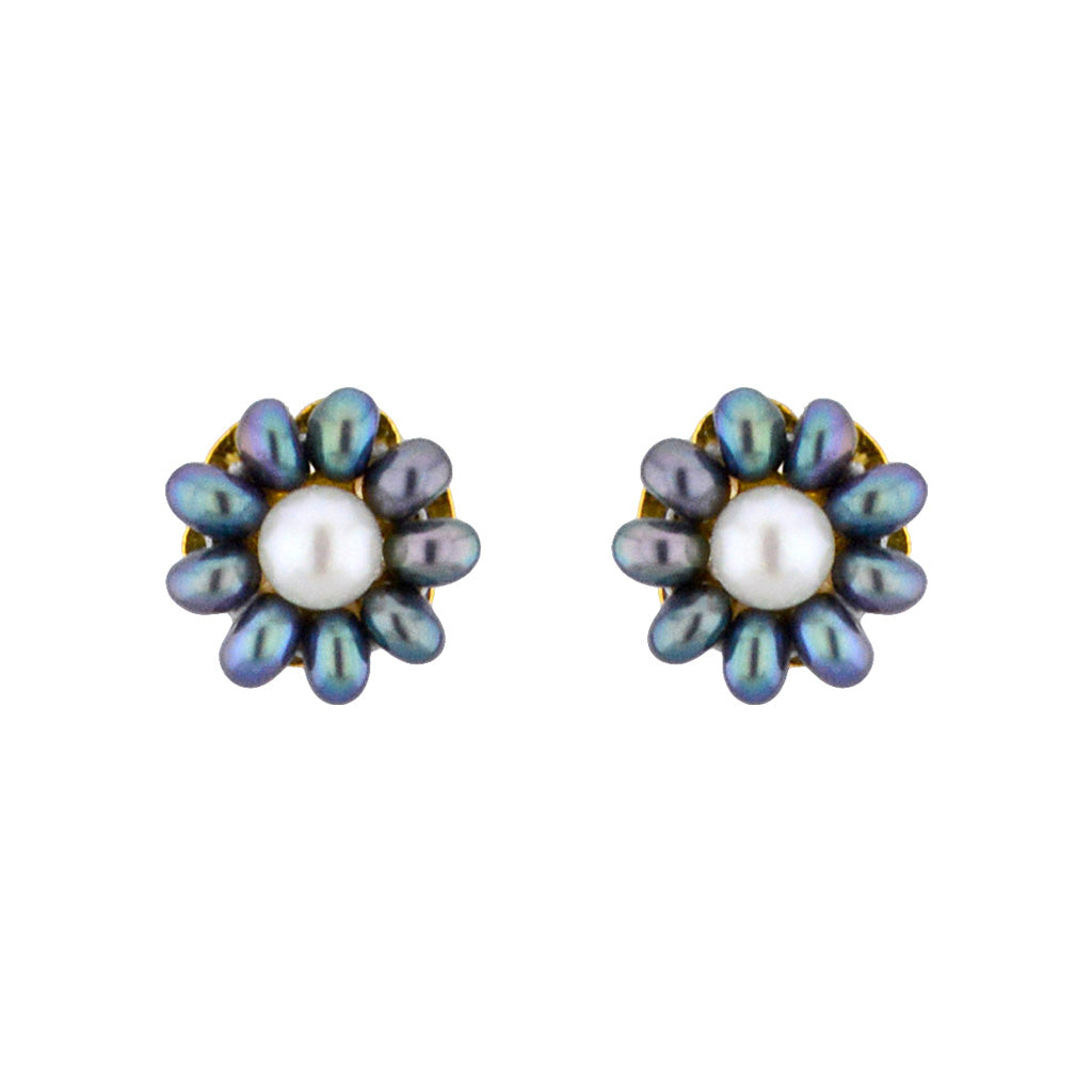 J Pearls Grey Flower Ear Rings - Real Pearl Jewelry - Grab2buy