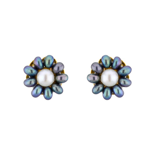 J Pearls Grey Flower Ear Rings - Real Pearl Jewelry - Grab2buy