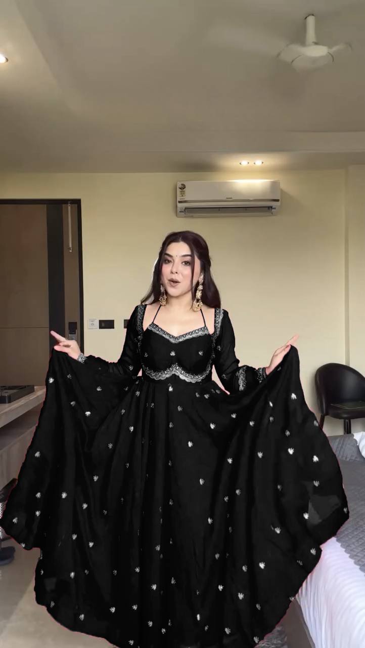 Evanik Black Faux Georgette With Embroidered Sequence Work Anarkali Suit