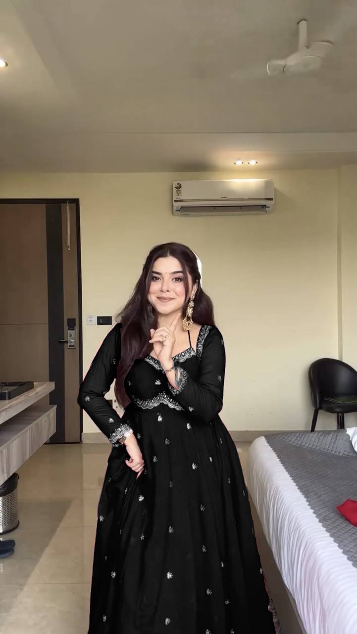 Evanik Black Faux Georgette With Embroidered Sequence Work Anarkali Suit