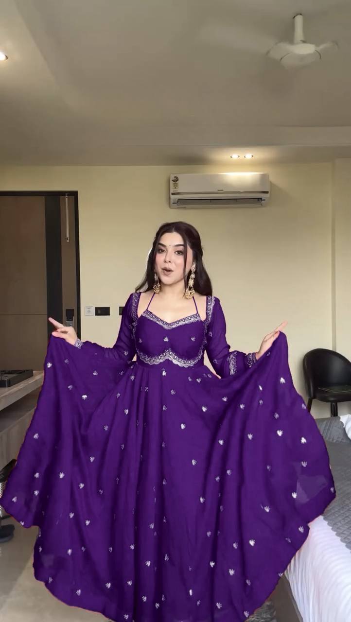 Evanik Purple Faux Georgette With Embroidered Sequence Work Anarkali Suit