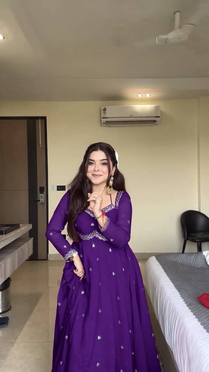 Evanik Purple Faux Georgette With Embroidered Sequence Work Anarkali Suit
