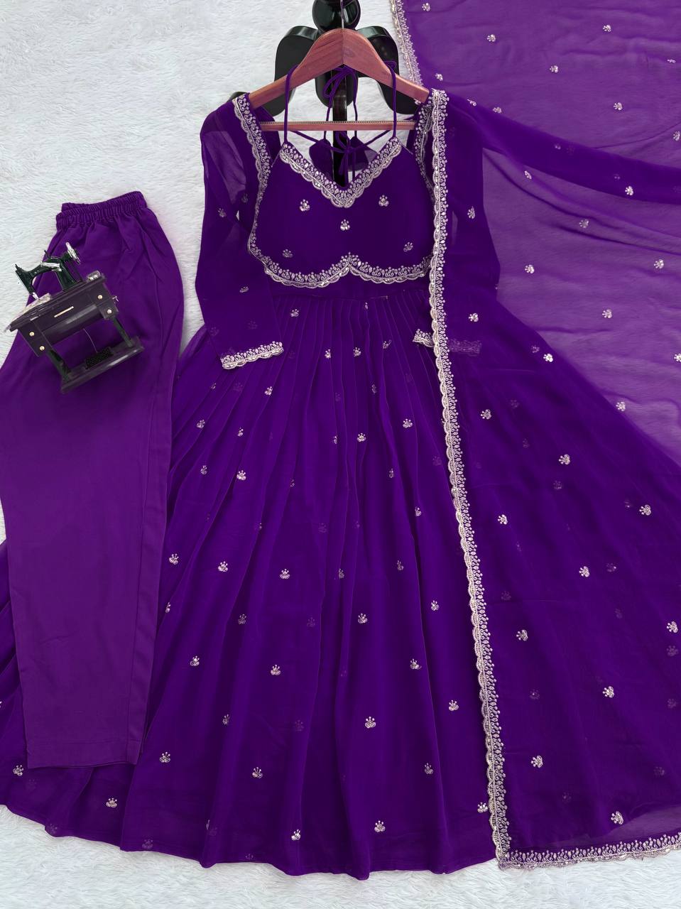 Evanik Purple Faux Georgette With Embroidered Sequence Work Anarkali Suit