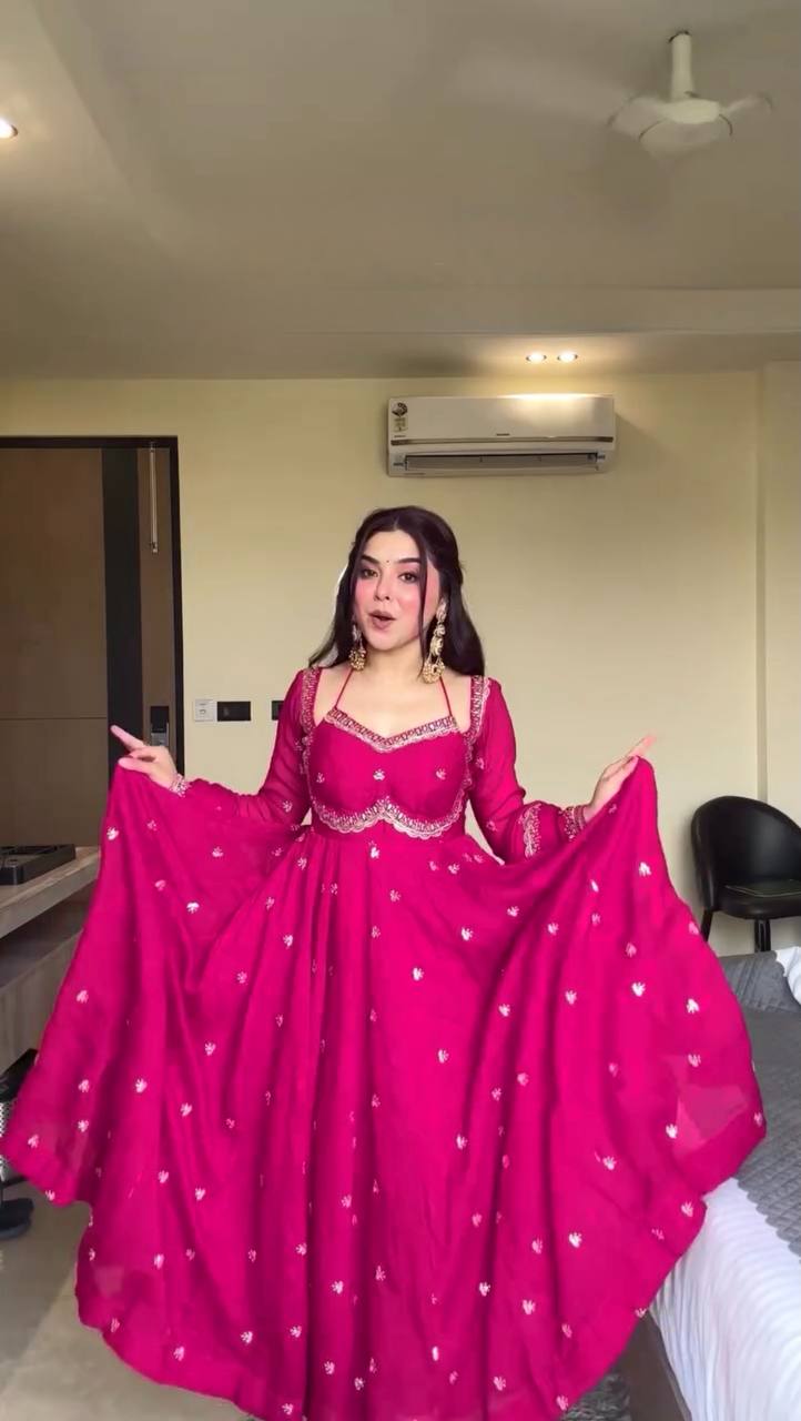 Evanik Ranipink Faux Georgette With Embroidered Sequence Work Anarkali Suit