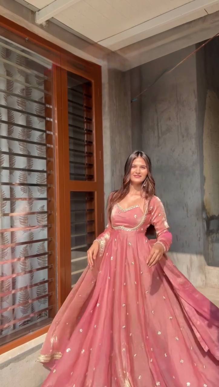 Evanik Pink Fendi Silk With thread Sequence Work Anarkali Suit