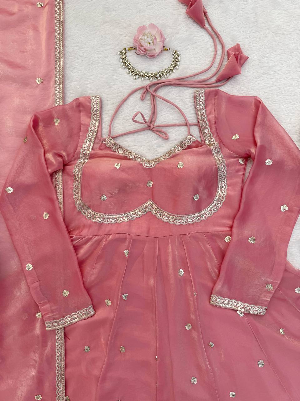 Evanik Pink Fendi Silk With thread Sequence Work Anarkali Suit