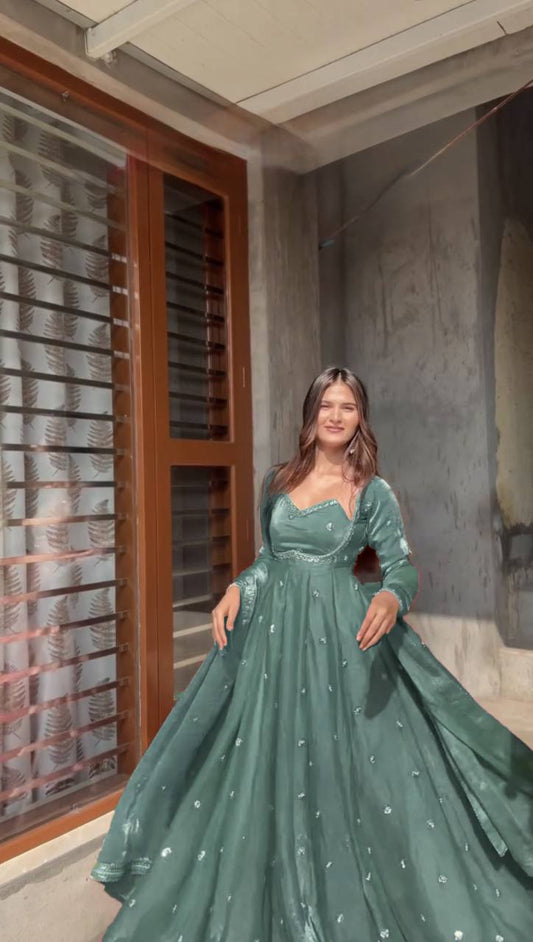 Evanik Seagreen Fendi Silk With thread Sequence Work Anarkali Suit