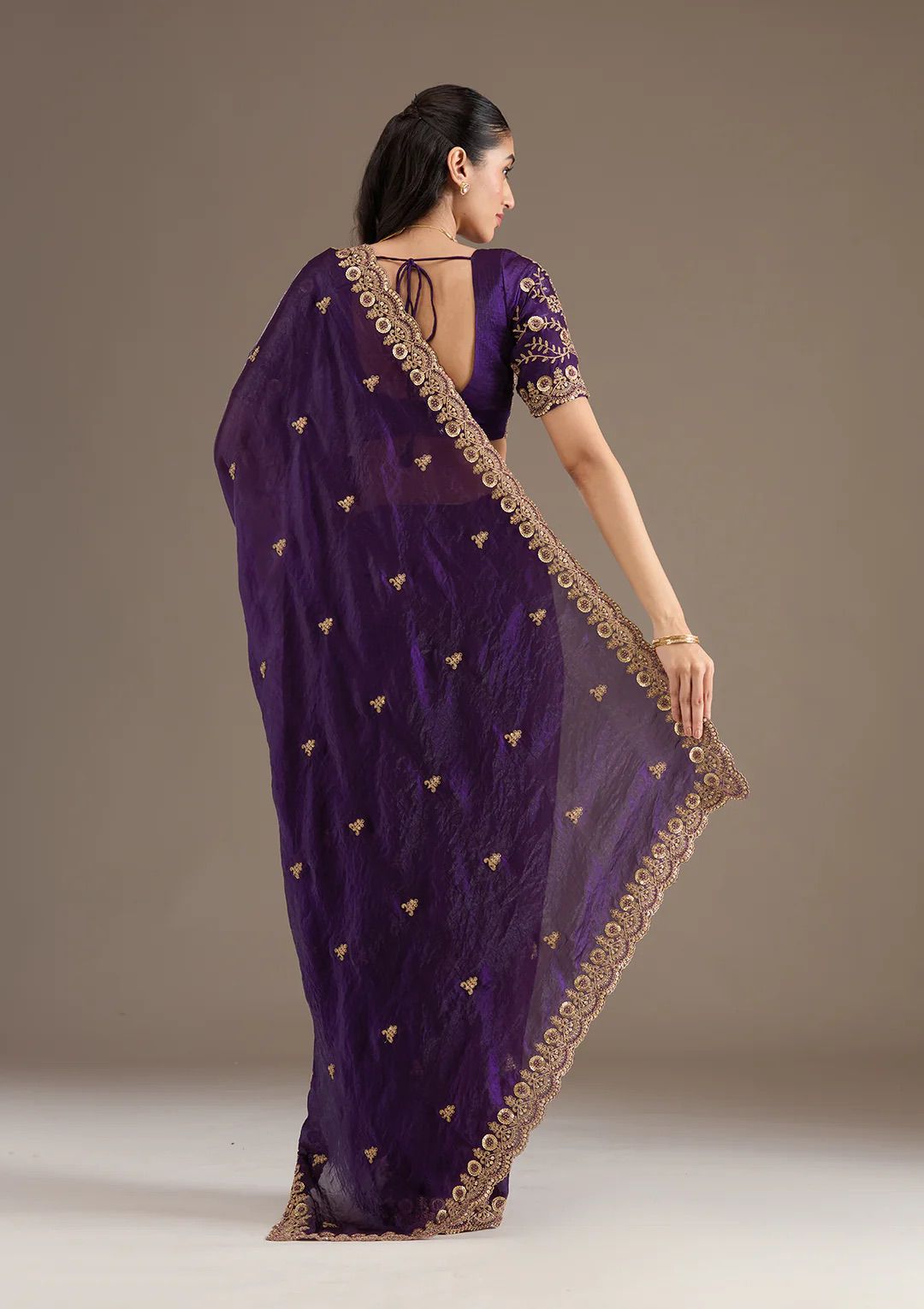 Evanik Purple Fendy Satin Silk With Sequence Work Saree With Unstitched Blouse
