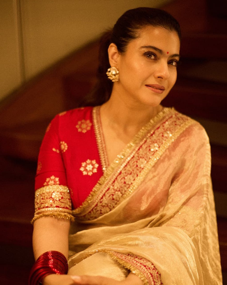 Evanik Cream Mocha Silk With Coding Sequence Lace Work Saree With Unstitched Blouse