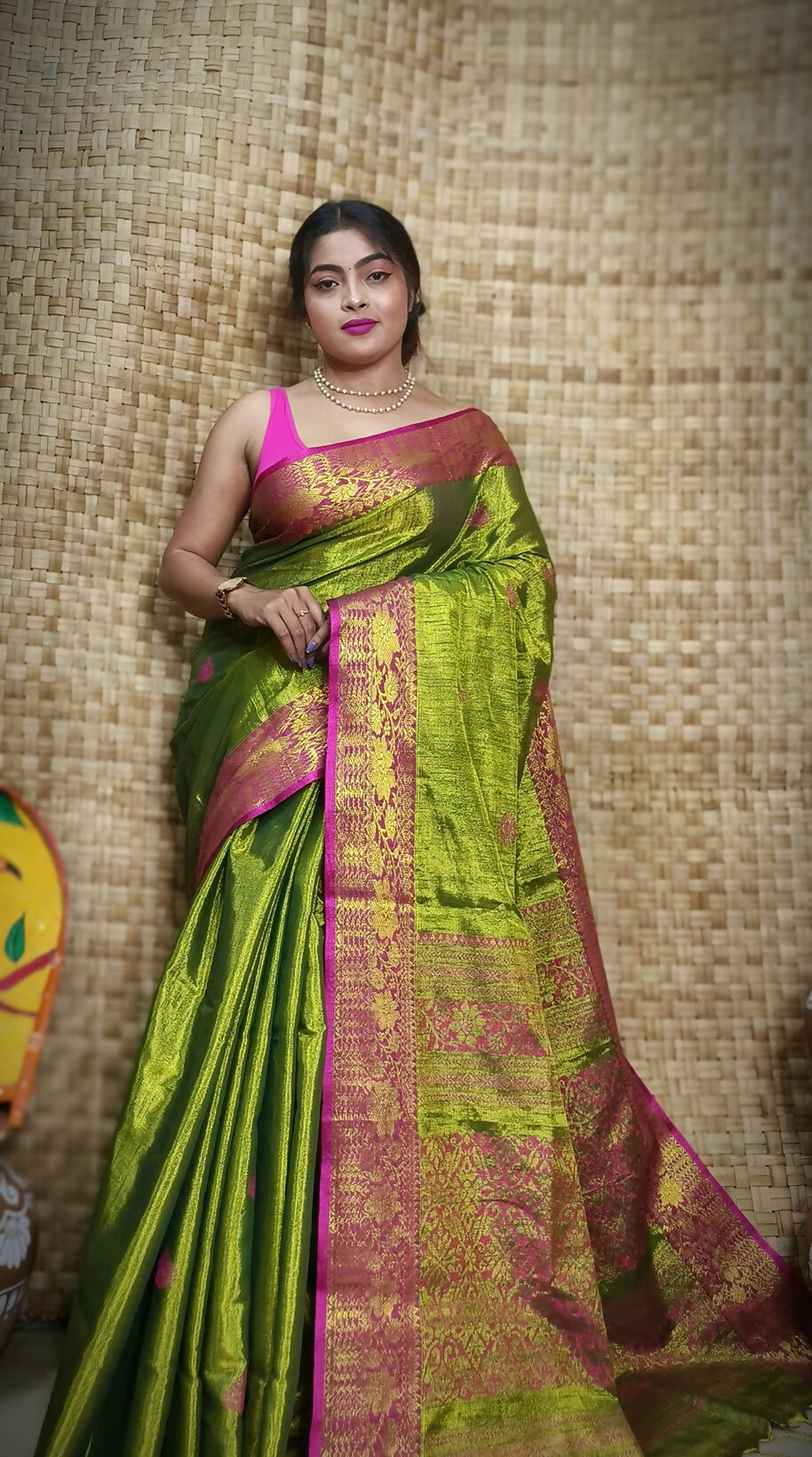 Exclusive Collection Golden Olive Beautiful Tissue Benarasi Grab2Buy 