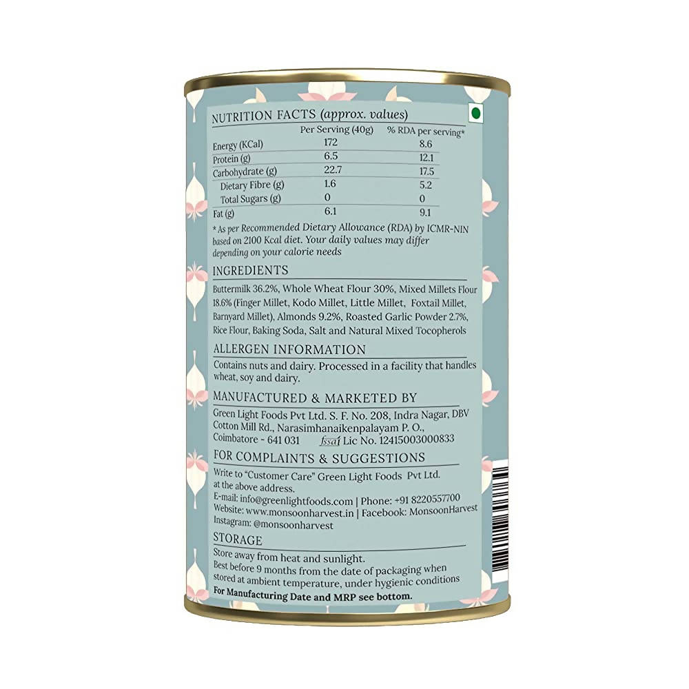 Monsoon Harvest Buttermilk & Millet Crackers Roasted Garlic