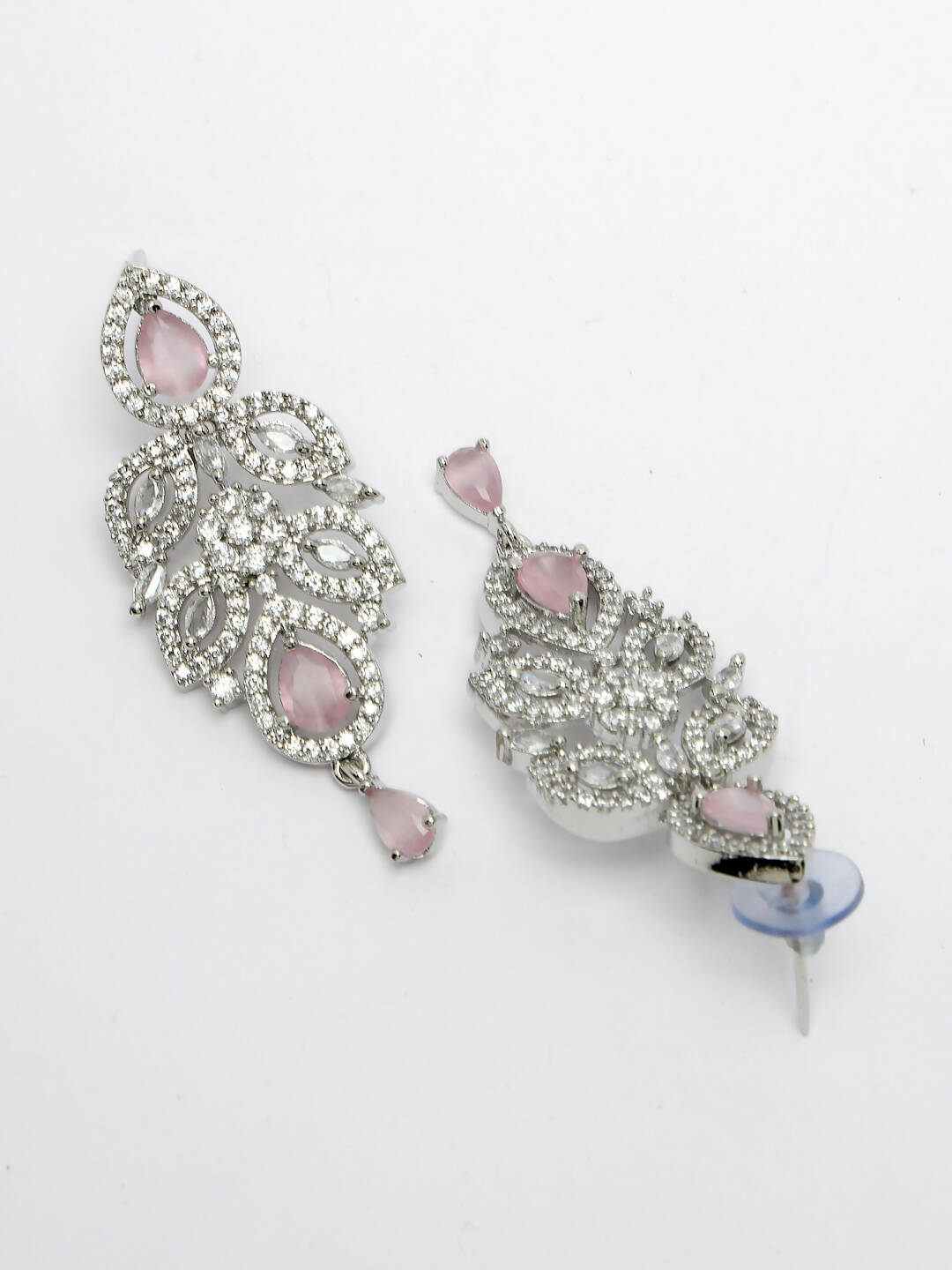 NVR Women Silver Plated & Pink Cz Stone Handcrafted Jewellery Set - Grab2buy