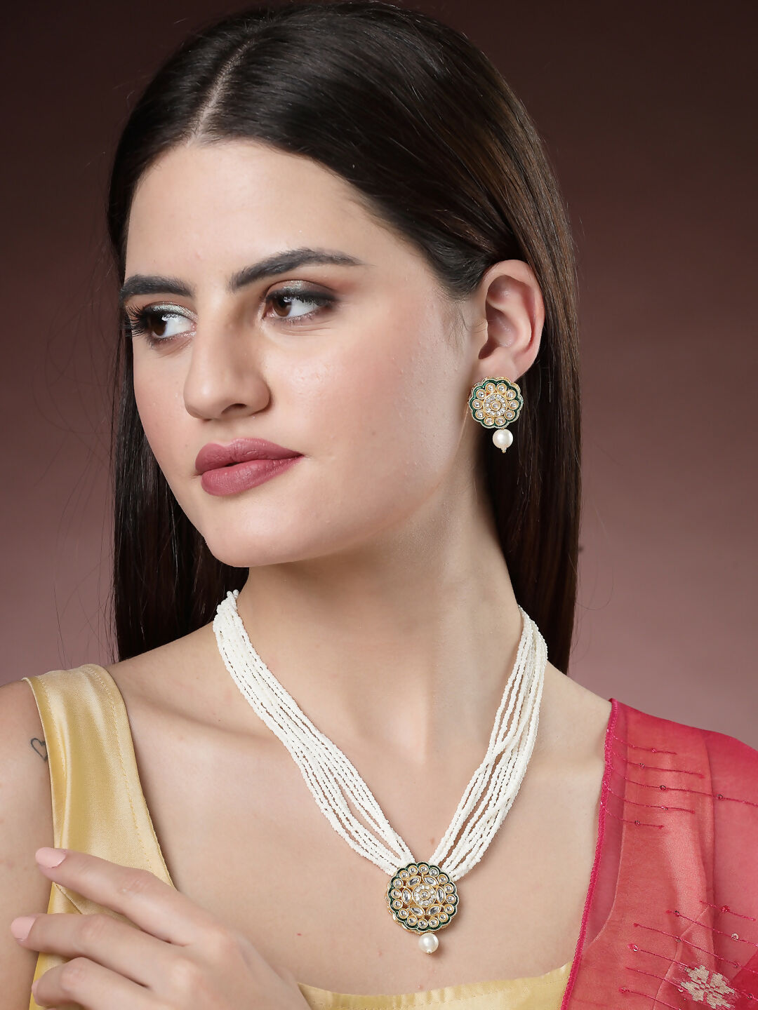 NVR Women's White & Gold-Plated Kundan & Pearl Jewellery Set - Grab2buy