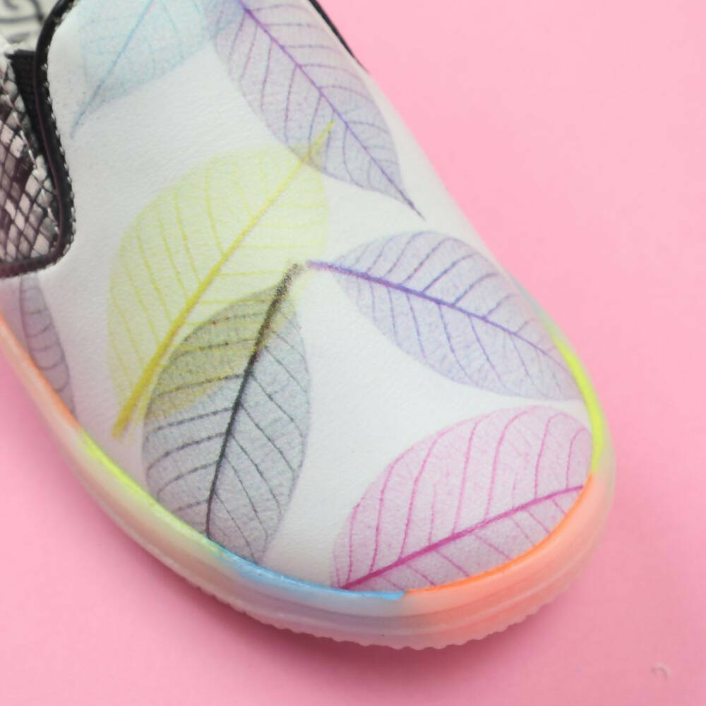 Tiny Bugs Girls Leaf Printed Slip Ons Sneakers - White  Grab2Buy Tiny Bugs Grab2Buy