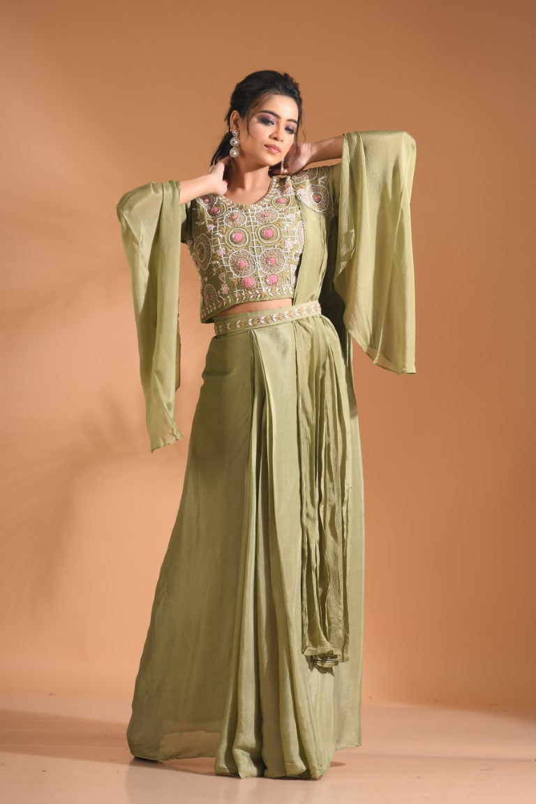 Morchari Co Ord Set With Dupatta Hand Embroidery - Purple 
