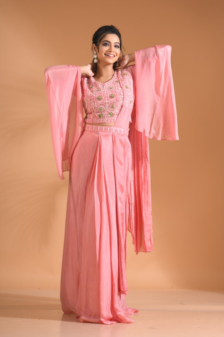 Morchari Co Ord Set With Dupatta Hand Embroidery - Green 