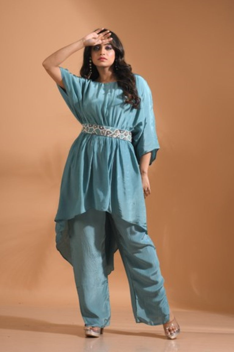 Morchari Kaftan Set With Pant - Sky Blue