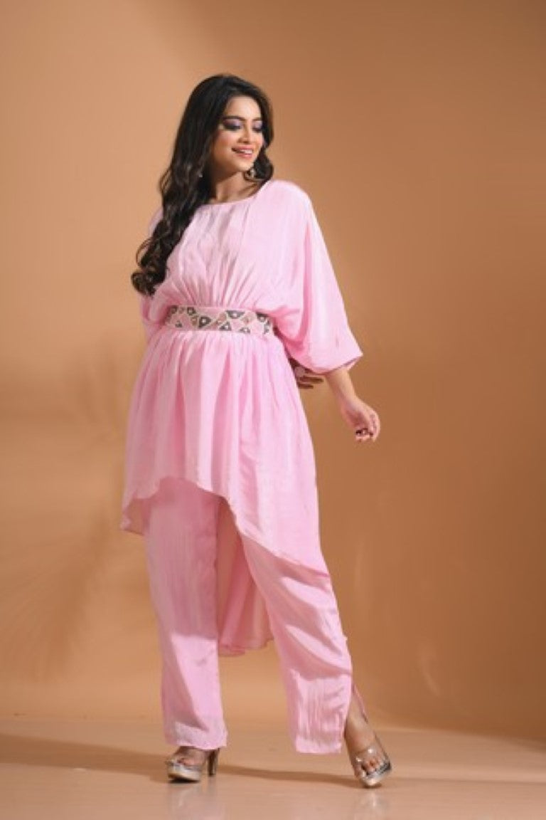 Morchari Kaftan Set With Pant - Pink