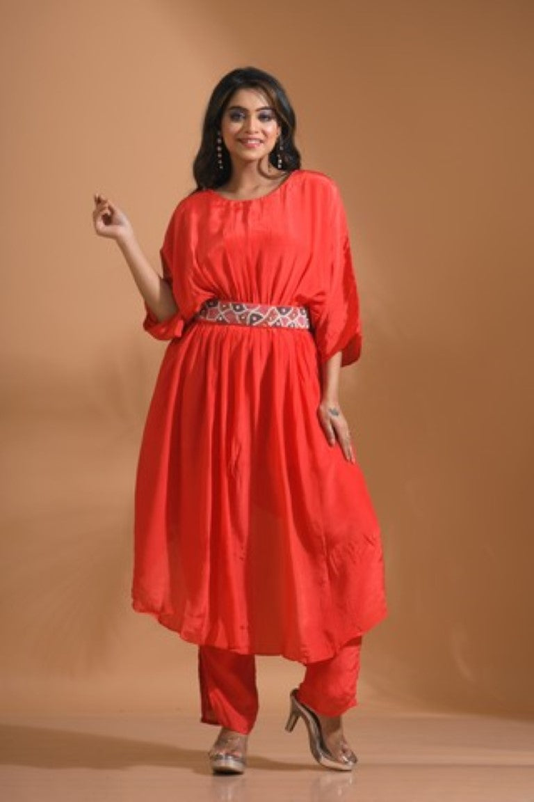 Morchari Kaftan Set With Pant - Red