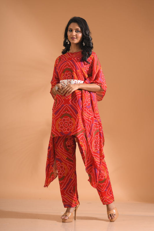 Morchari Kaftan Set With Embroidery - Red