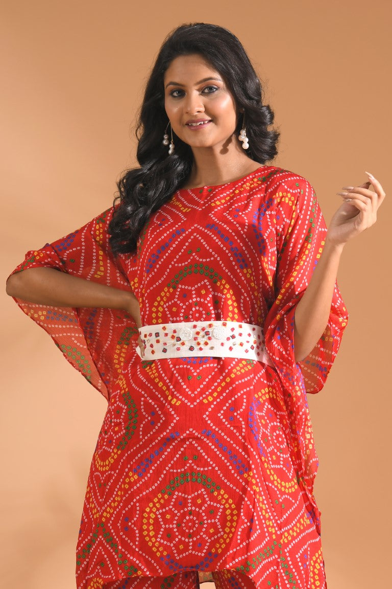 Morchari Kaftan Set With Embroidery - Red