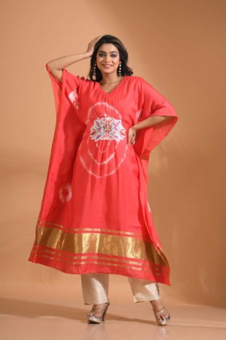 Morchari Kaftan Set With Embroidery - Red