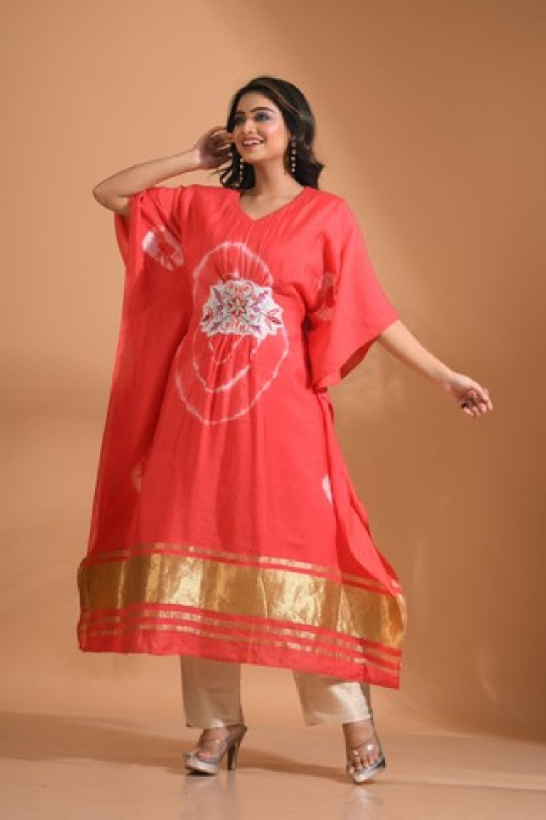 Morchari Kaftan Set With Embroidery - Red