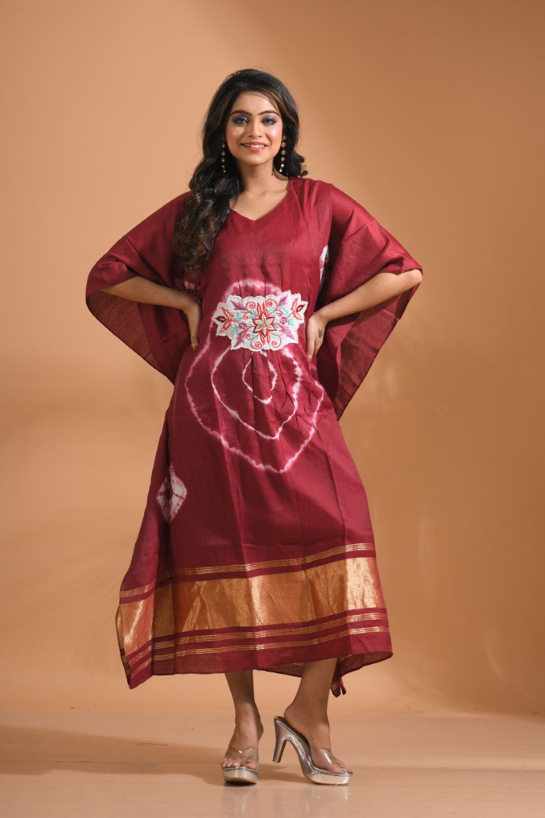 Morchari Kaftan Set With Embroidery - Maroon
