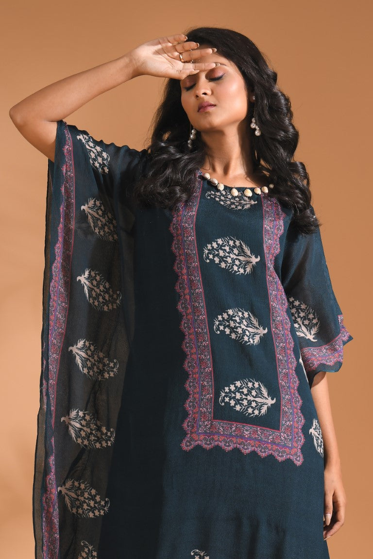 Morchari Co Ord Set With Hand Embroidery - Blue 