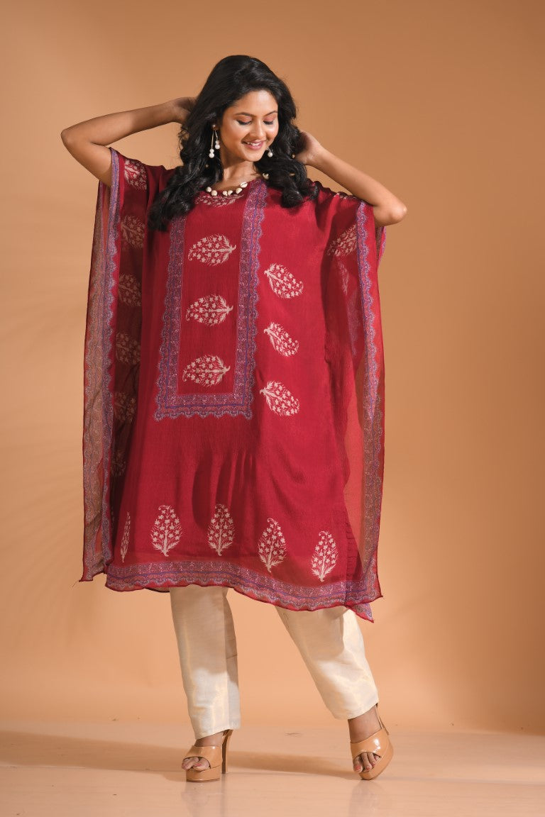 Morchari Co Ord Set With Hand Embroidery - Maroon 