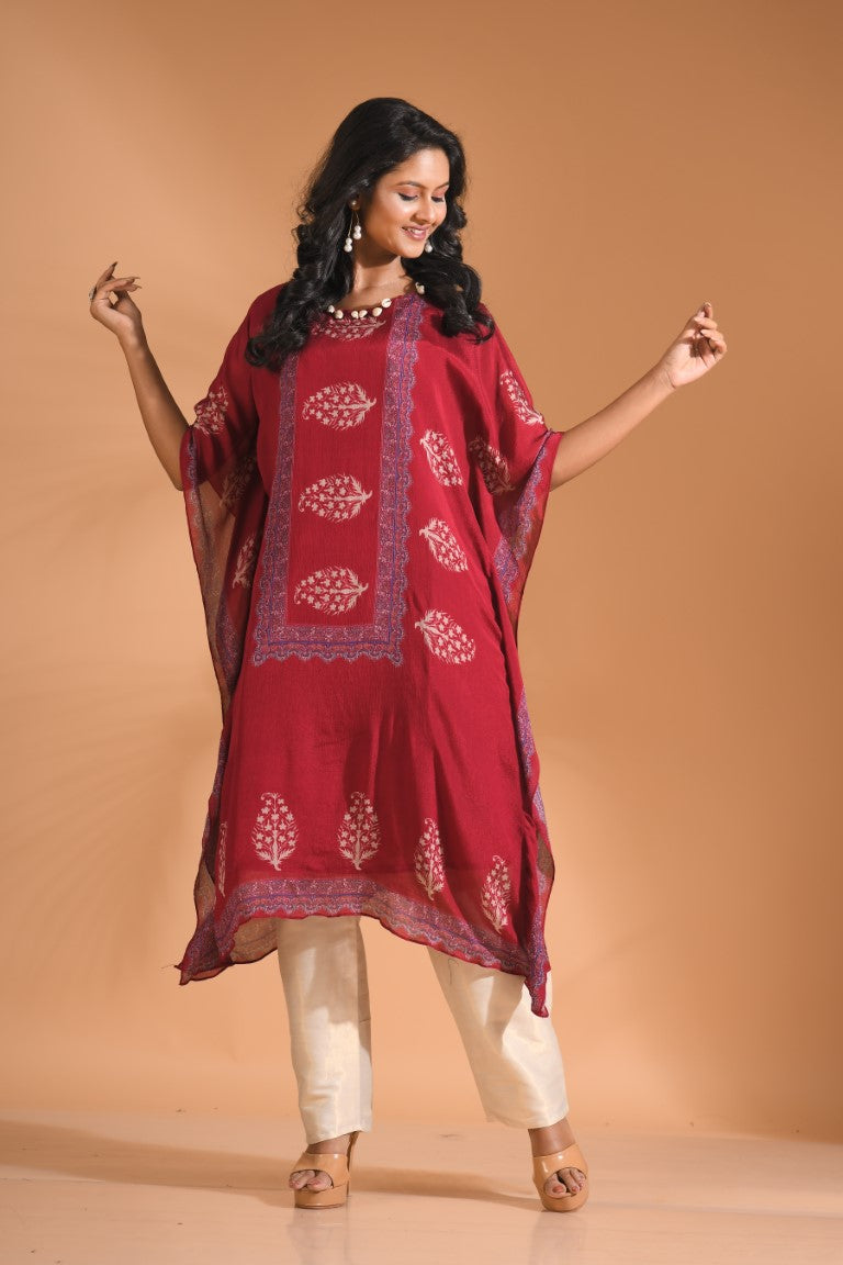 Morchari Co Ord Set With Hand Embroidery - Maroon 
