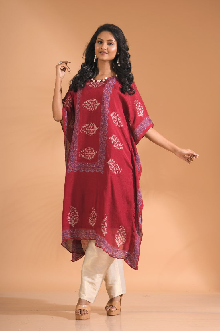 Morchari Co Ord Set With Hand Embroidery - Maroon 