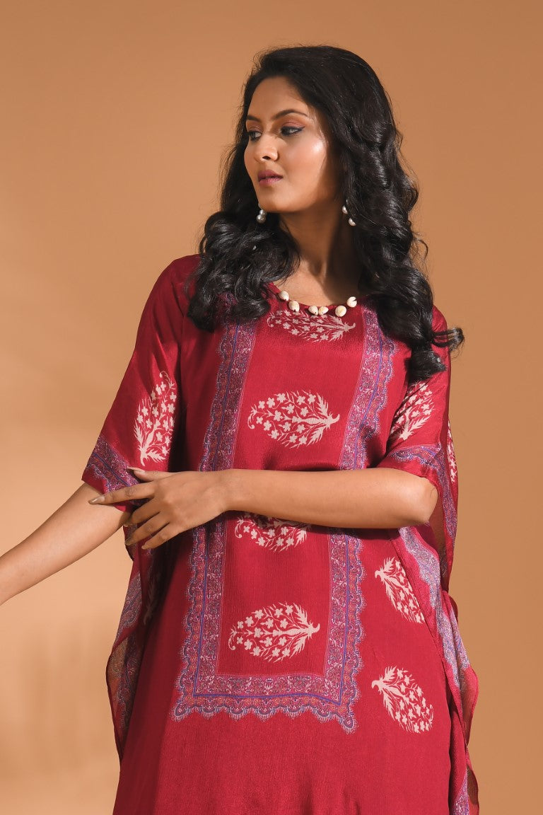 Morchari Co Ord Set With Hand Embroidery - Maroon 