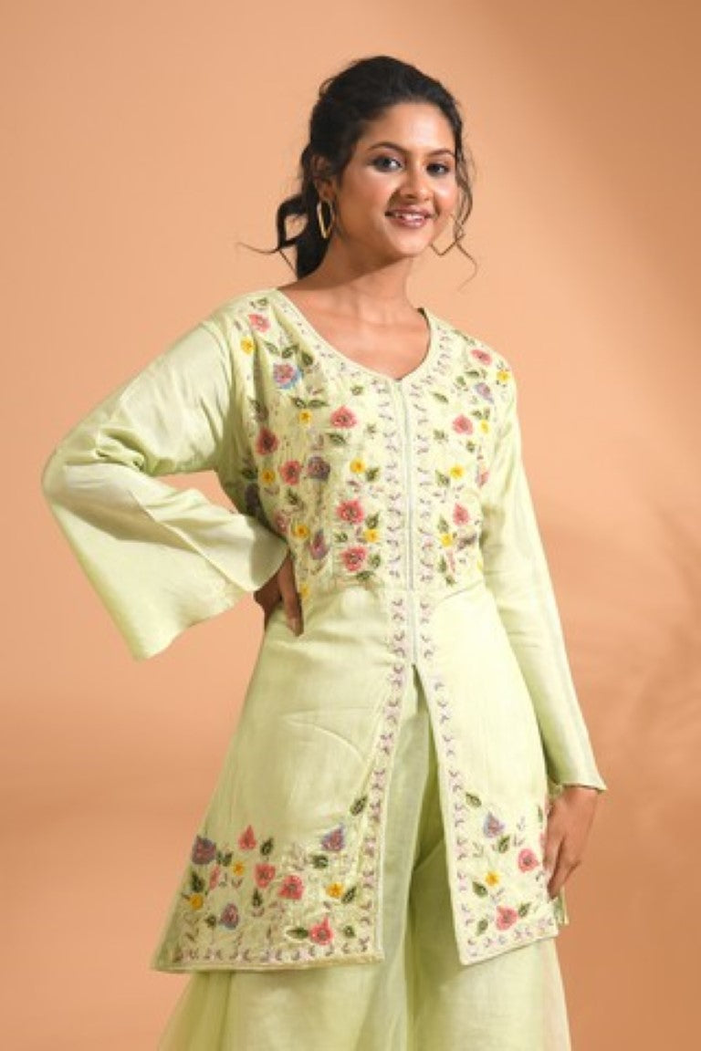 Morchari Co Ord Set With Hand Embroidery - Green 