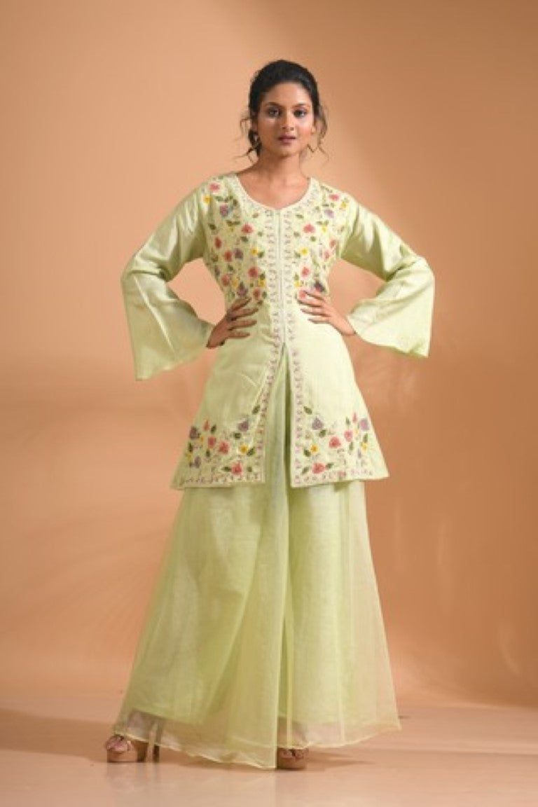Morchari Co Ord Set With Hand Embroidery - Green 