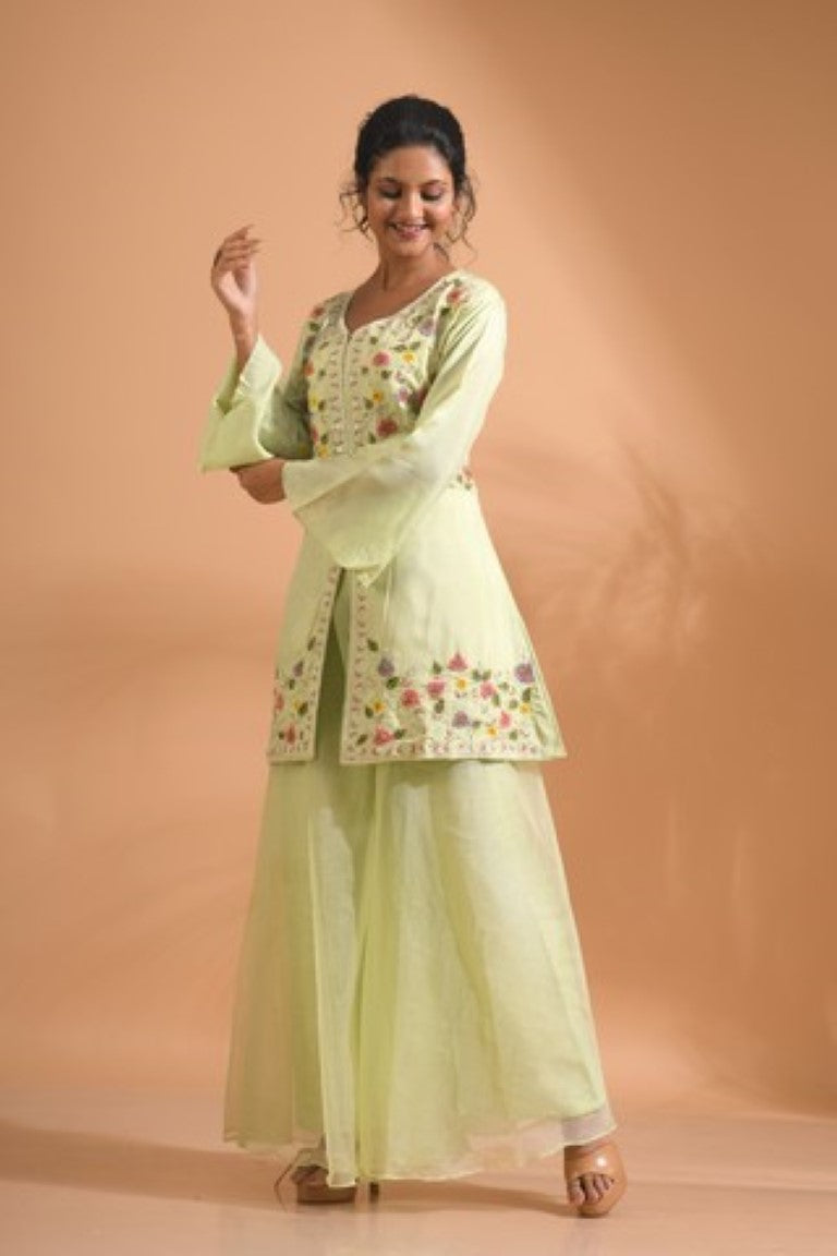 Morchari Co Ord Set With Hand Embroidery - Green 