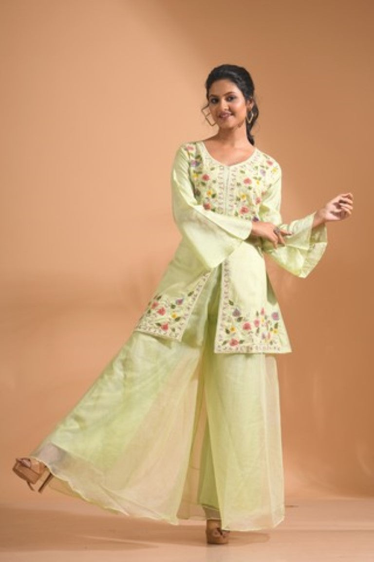 Morchari Co Ord Set With Hand Embroidery - Green 