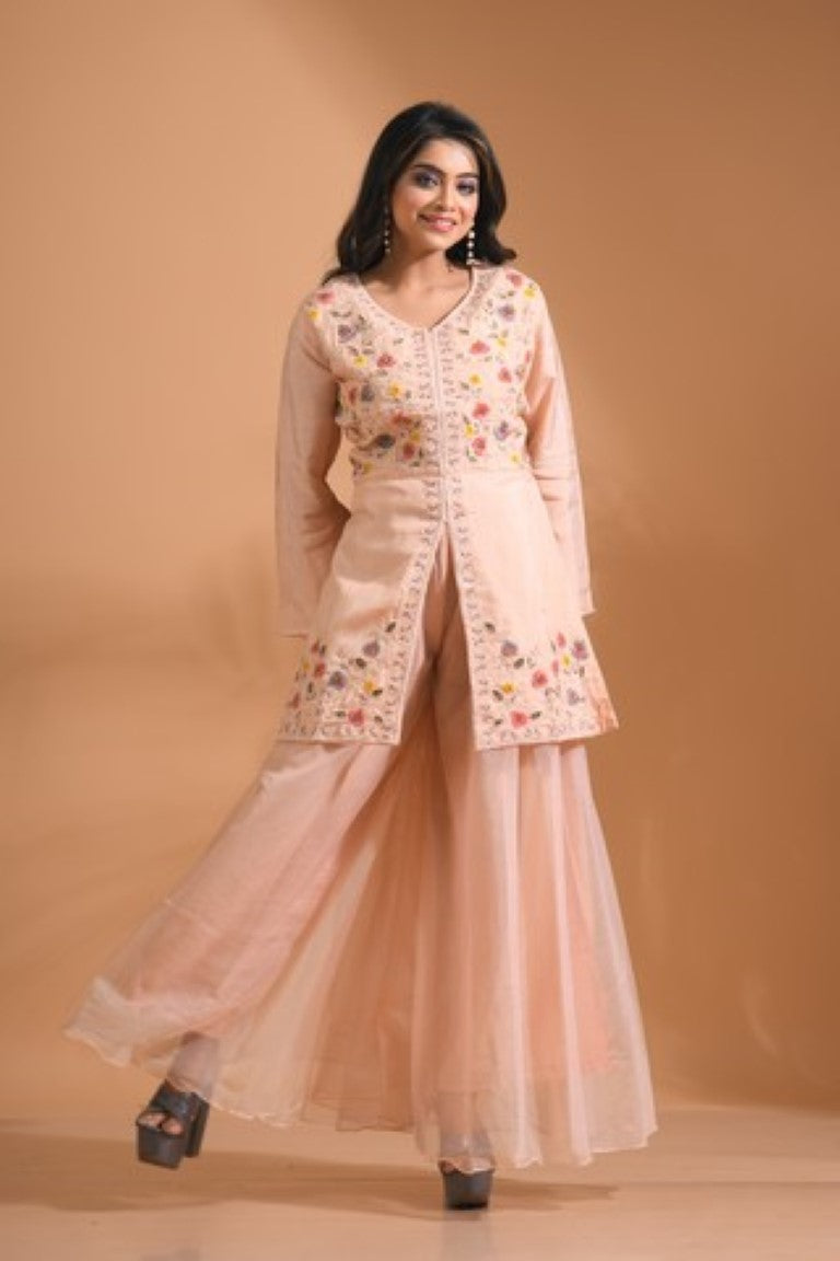 Morchari Co Ord Set With Hand Embroidery - Cream 