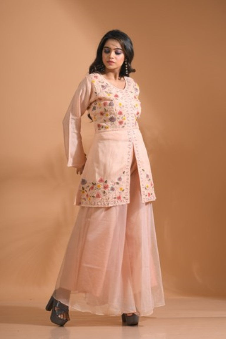 Morchari Co Ord Set With Hand Embroidery - Cream 
