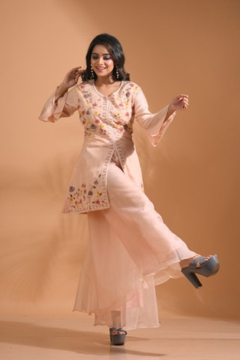 Morchari Co Ord Set With Hand Embroidery - Cream 