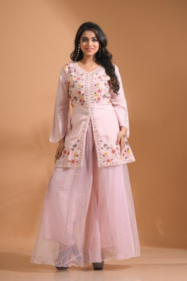Morchari Co Ord Set With Hand Embroidery - Light Peach 