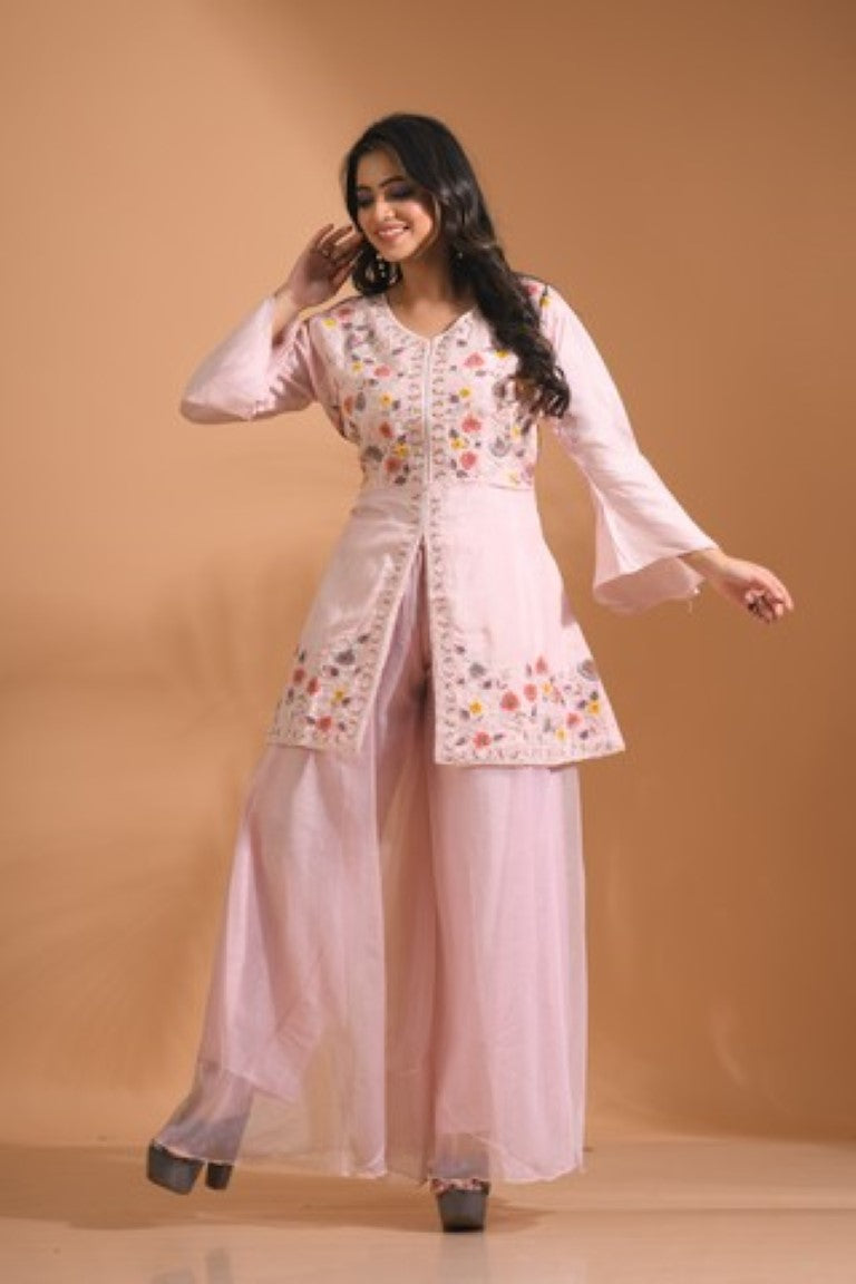 Morchari Co Ord Set With Hand Embroidery - Light Peach 