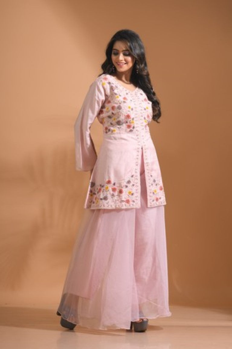 Morchari Co Ord Set With Hand Embroidery - Light Peach 
